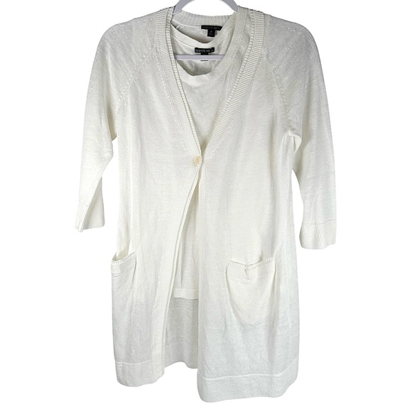 Lafayette 148 New York White Linen 2 Piece Tank Top & Cardigan Set Size Small - Picture 1 of 9